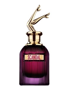 Frasco de cristal esculpido granate con tapon de piernas doradas Scandal Le Parfum Intense