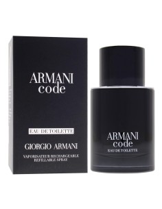 Frasco de Armani Code Homme EDT 75 ml recargable visto de frente 2