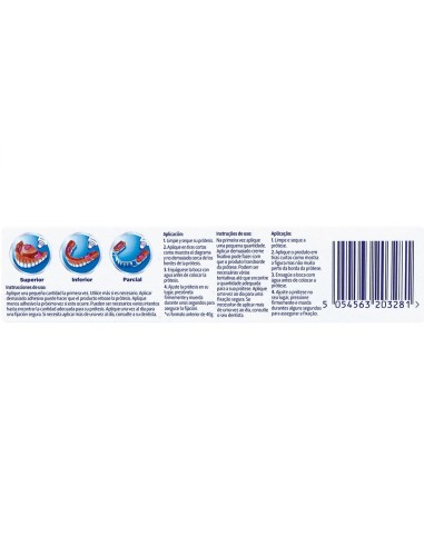 Instrucciones de aplicación de Polident en prótesis dentales completas y parciales