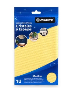Paño amarillo Pamex para cristales y espejos en envase de una unidad