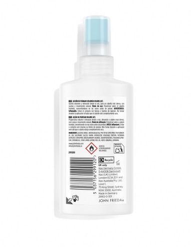 Etiqueta posterior de la loción John Frieda Volume Lift de 150 ml