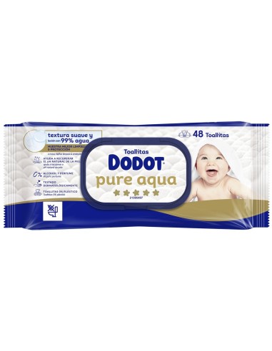 Dodot Pure Aqua paquete de 48 toallitas para bebé con tapa azul y detalles dorados