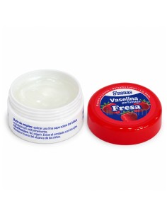 S'nonas vaselina perfumada de fresa en tarro blanco abierto con tapa roja