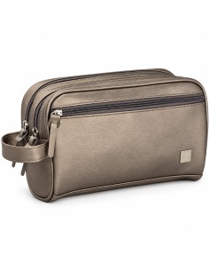 Neceser de caballero La Walkiria R.20508 en tono topo metalizado con bolsillo frontal