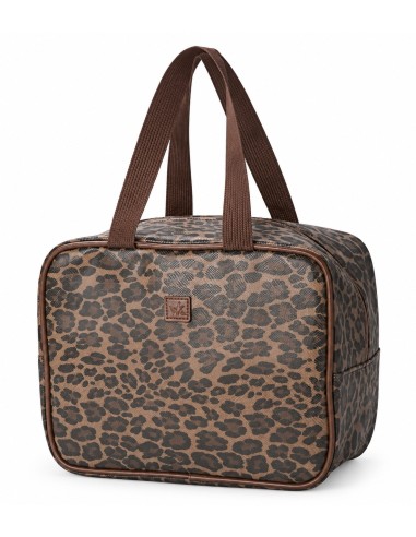Neceser de señora La Walkiria animal print de leopardo con dos asas marrones