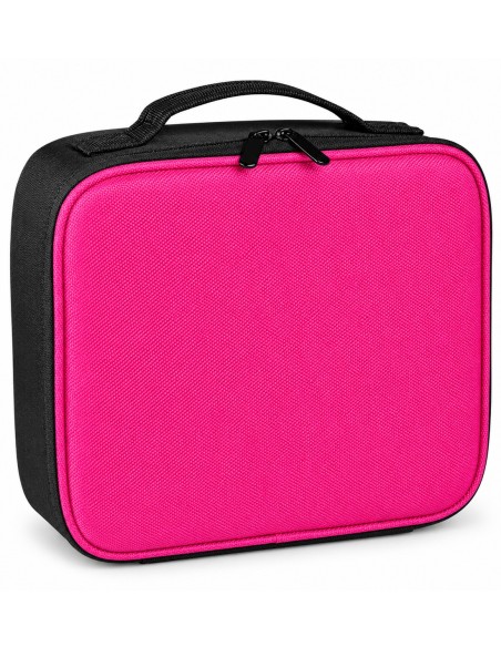 Maletín organizador cosmético La Walkiria fucsia y negro con asa superior y cremallera