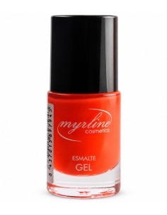 Esmalte de uñas Myrline efecto gel 137 naranja rojizo de 10 ml con tapón negro