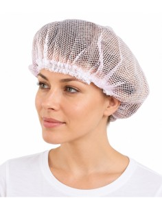 Red de cabello tipo gorro de malla en tono claro colocada sobre el pelo recogido