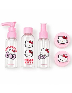 Neceser transparente Hello Kitty con cinco recipientes rellenables y detalles rosas 2