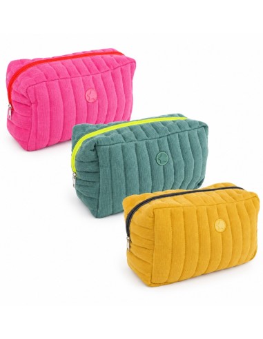 Neceseres de algodón con textura en relieve y cremallera en rosa, verde y amarillo