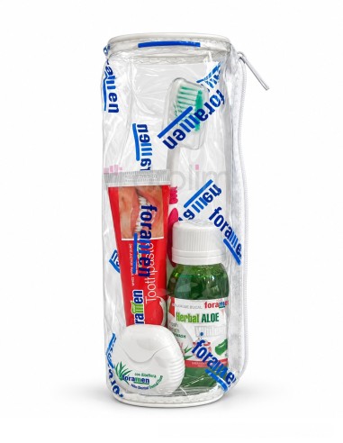 Neceser dental de viaje Foramen para adulto con cuatro productos de higiene bucal