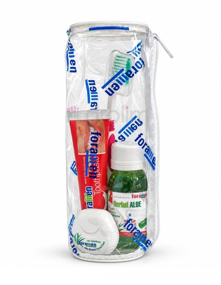 Neceser dental de viaje Foramen para adulto con cuatro productos de higiene bucal
