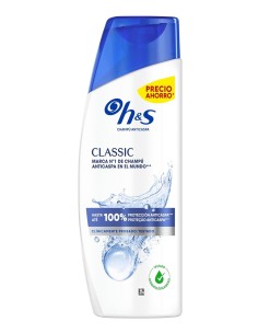 H&S Classic champú anticaspa de 250 ml en envase blanco con tapón azul y diseño de agua