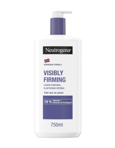 Neutrogena loción corporal Elasticidad Intensa 750 ml, botella blanca con dosificador y detalles violetas