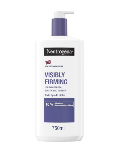 Neutrogena loción corporal Elasticidad Intensa 750 ml, botella blanca con dosificador y detalles violetas