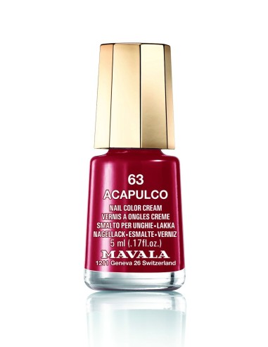 Esmalte de uñas Mavala Mini Colors 63 Acapulco de 5 ml en rojo intenso con tapón dorado