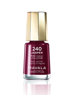 Esmalte Mavala Mini Color 240 Jasper con silicio de 5 ml en tono burdeos y tapón dorado