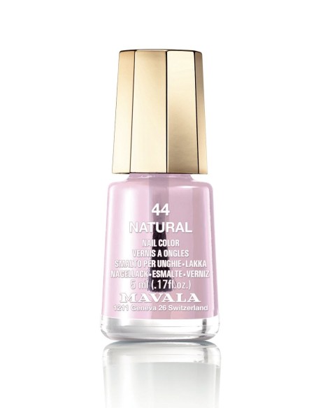 Esmalte Mavala Mini Color 44 Natural de 5 ml en frasco de cristal con tono rosado suave y tapón dorado