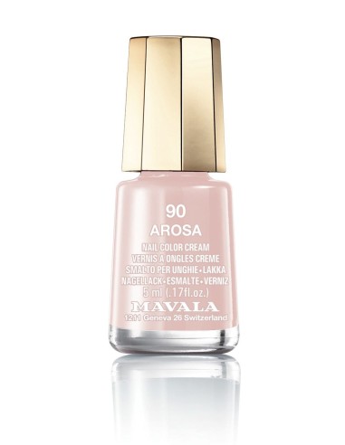 Esmalte de uñas Mavala Mini Color 90 Arosa de 5 ml, rosa claro con tapón dorado