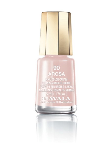Esmalte de uñas Mavala Mini Color 90 Arosa de 5 ml, rosa claro con tapón dorado