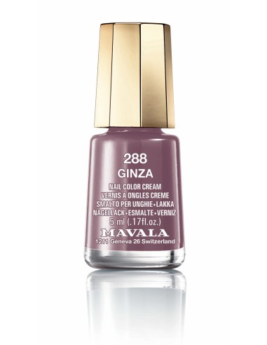 Esmalte de uñas Mavala Mini Color 288 Ginza de 5 ml, tono malva con tapón dorado