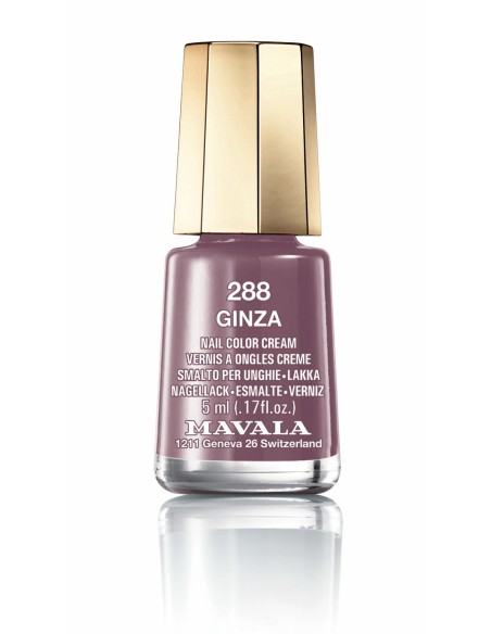 Esmalte de uñas Mavala Mini Color 288 Ginza de 5 ml, tono malva con tapón dorado
