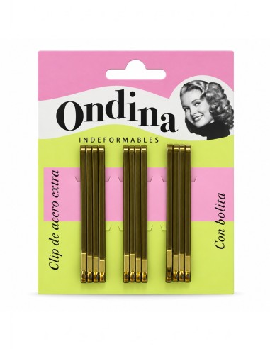 Pack de 12 horquillas clip Ondina color rubio bronce de 6 cm con bolita protectora