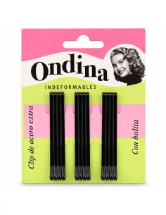 Pack de 12 horquillas clip Ondina negras de 6 cm con bolita protectora