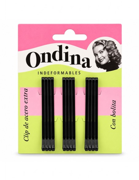 Pack de 12 horquillas clip Ondina negras de 6 cm con bolita protectora