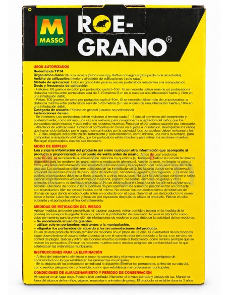 Instrucciones técnicas y modo de empleo del raticida en grano Massó.