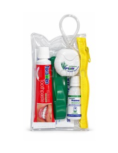 Kit dental de viaje Foramen en neceser transparente con cepillo, pasta, hilo dental y enjuague