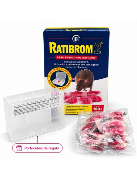 Ratibrom-2 raticida cebo fresco 150 g con portacebos de seguridad incluido