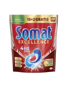 Somat Excellence 4 en 1 cápsulas para lavavajillas, envase de 18 más 2 gratis