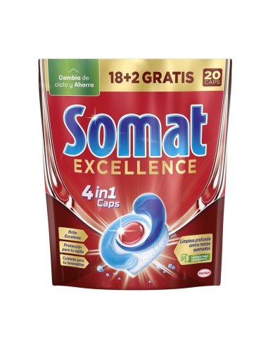 Somat Excellence 4 en 1 cápsulas para lavavajillas, envase de 18 más 2 gratis