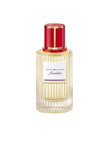Frasco estriado de Tommy Hilfiger Freedom con tapón rojo y detalles dorados