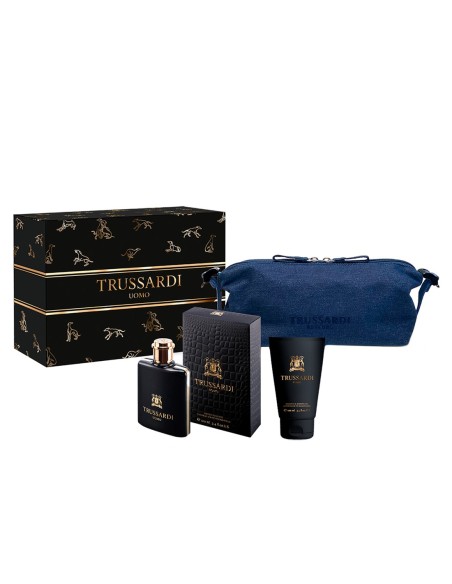 Estuche Trussardi Uomo con EDT de 100 ml, champú y gel de ducha de 100 ml y neceser azul