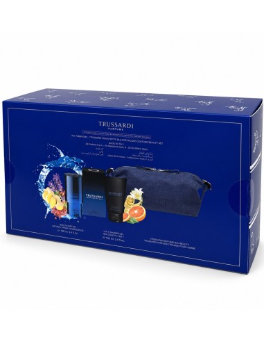 Presentación azul del estuche masculino Trussardi Primo Notte Blu