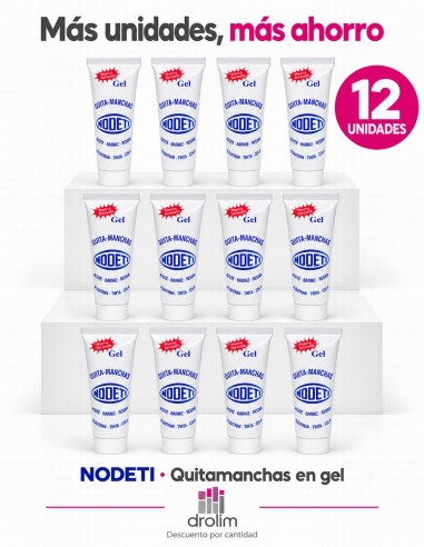 Promoción de 12 unidades de Nodeti quitamanchas en gel con descuento por cantidad en Drolim