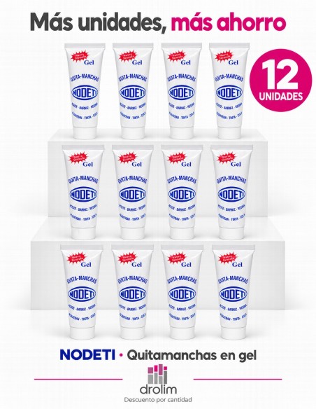 Promoción de 12 unidades de Nodeti quitamanchas en gel con descuento por cantidad en Drolim