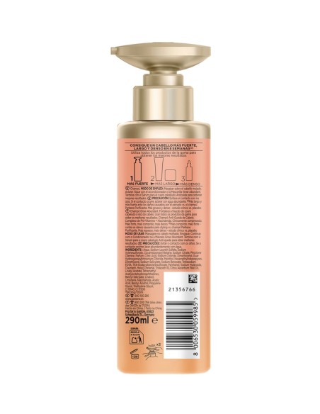 Reverso de Pantene Grow Abundant 290 ml con ingredientes, modo de empleo y precauciones
