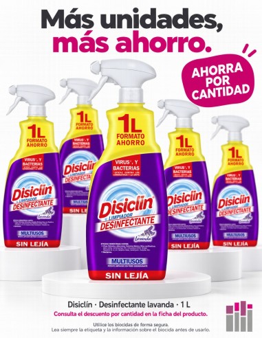 Promoción Disiclín limpiador desinfectante multiusos de 1 litro con pulverizador.
