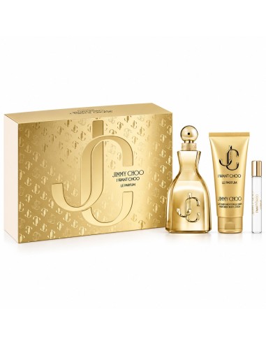 Estuche dorado Jimmy Choo I Want Choo Le Parfum con perfume 100 ml, loción corporal 100 ml y vaporizador 7,5 ml