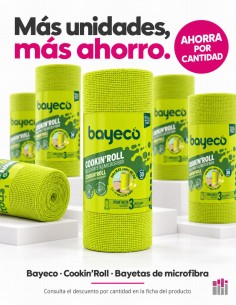 Presentación frontal del rollo verde Bayeco Cookin' Roll con 30 paños de microfibra multiusos 2