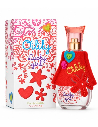 Caja de Oilily Lucky Girl 75 ml decorada con motivos rosas y rojos sobre fondo blanco