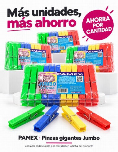 Promoción pinzas de ropa gigantes Pamex 10 unidades.
