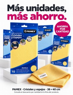Paño amarillo Pamex para cristales y espejos en envase de una unidad 2