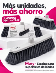 Vista de la etiqueta frontal de la escoba Mery para parqué y suelos frágiles 2