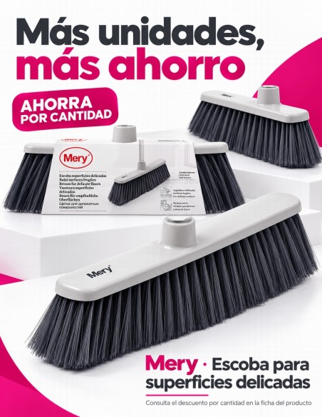 Promoción escoba Mery para superficies delicadas con cerdas suaves de color gris