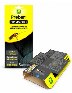 Envase amarillo y negro de trampas adhesivas Massó Preben para cucarachas