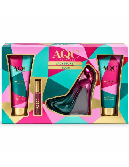 Estuche AQC Lady Secret Bloom con fragancia de 100 y 15 ml, gel de ducha y loción corporal de 120 ml cada uno